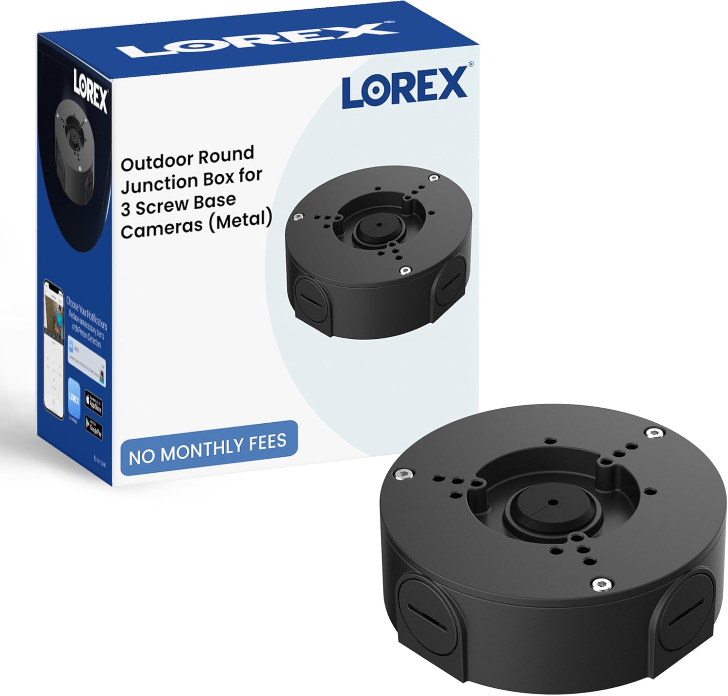 Lorex Home Improvement Outdoor Security Camera Junction Box, Waterproof Electrical Box for Mounting Bullet or Dome Surveillance Cameras - Black