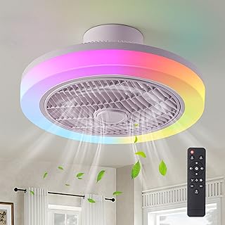 RGB Ceiling Fans with Lights and Remote 18 Inch Color Changing Low Profile Ceiling Fan with Light 72W Multi Speed Modern Bladeless Ceiling Fan with RGB Light Quiet Dimmable Smart Ceiling Fan