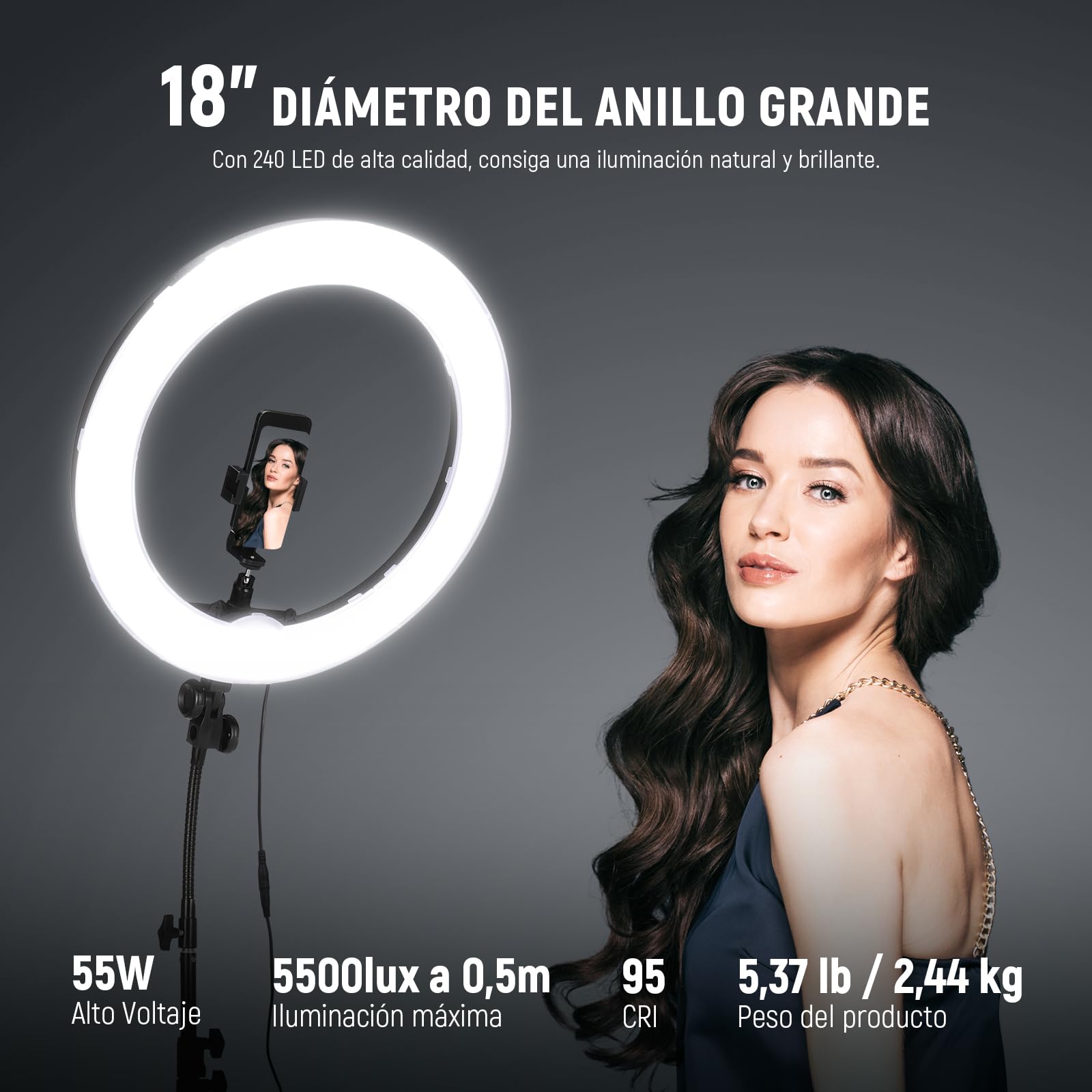 NEEWER RL-18 Ring Light 18inch Kit: 55W 5600K Professional LED with Stand — Amazon image 3