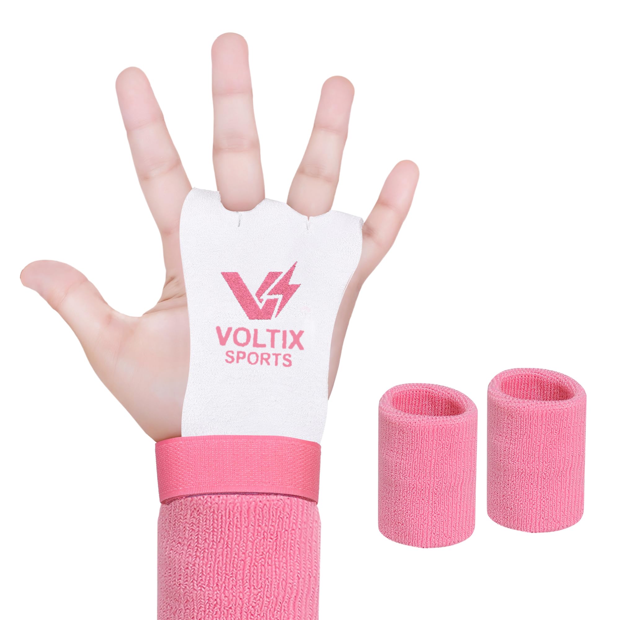 VOLTIX SPORTS Gymnastics Hand Grips with Wrist Sweatbands Set/Adjustable Wrist Support Gloves for Bars, Pull-Ups, Kettlebells, CrossFit & Gym Workouts - Pack of 2 (With Sweatbands)-Small