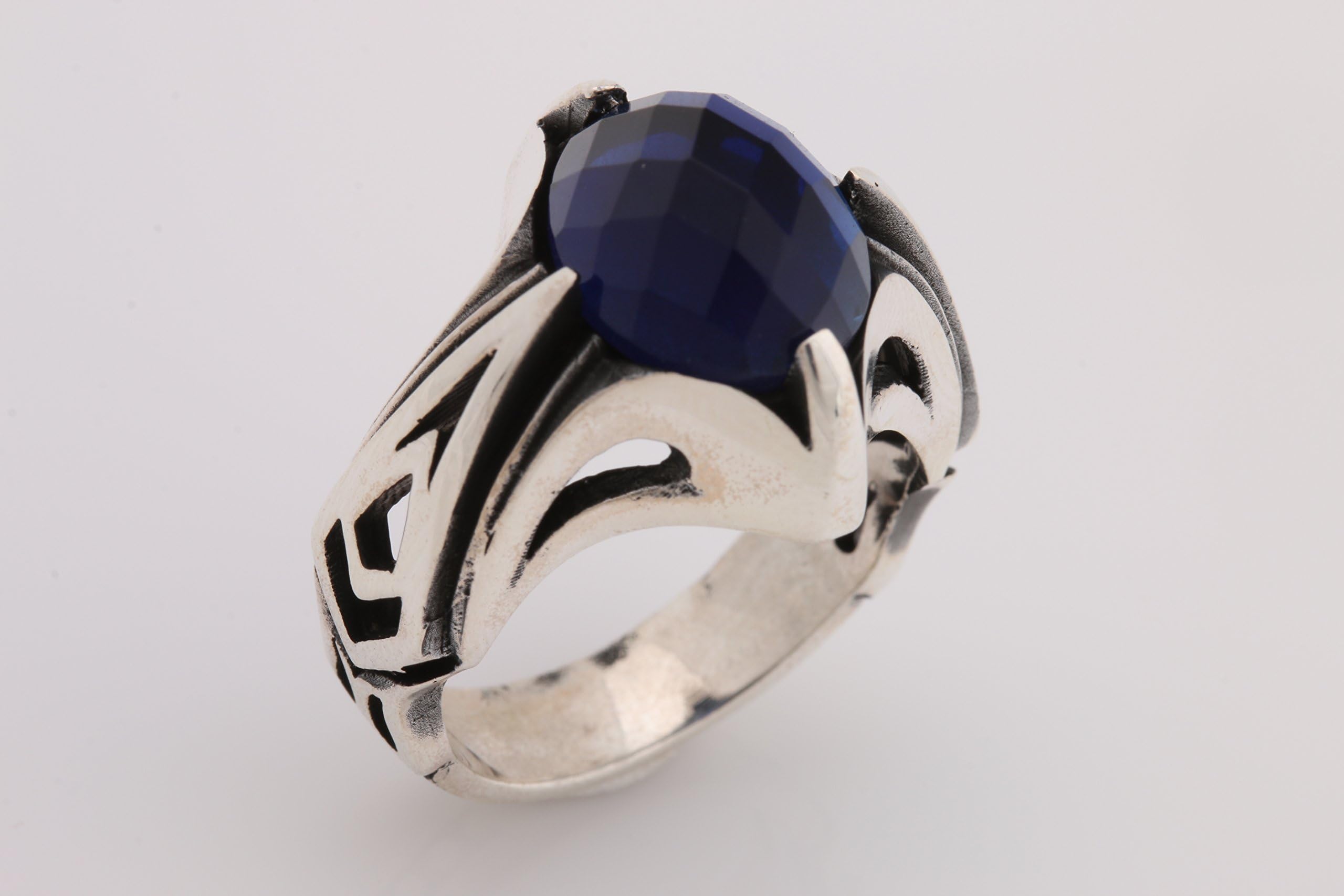 Turkish Style Handmade Jewelry Oval Shape Sapphire 925 Sterling Silver Men's Ring Size Option