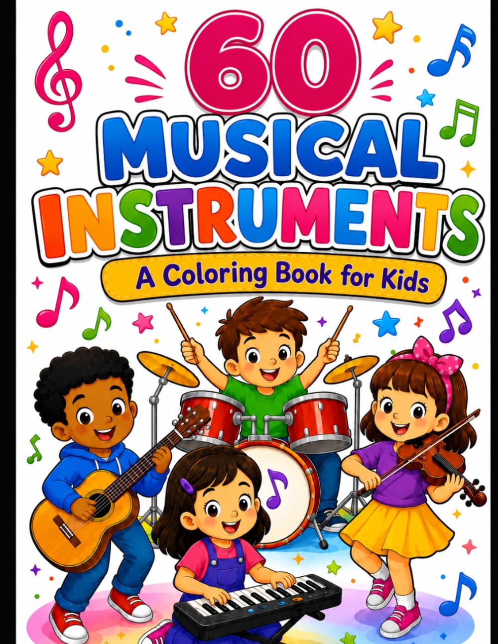 60 Musical Instruments Coloring Book for Kids: Fun & Easy Coloring Pages to Learn Musical Instruments