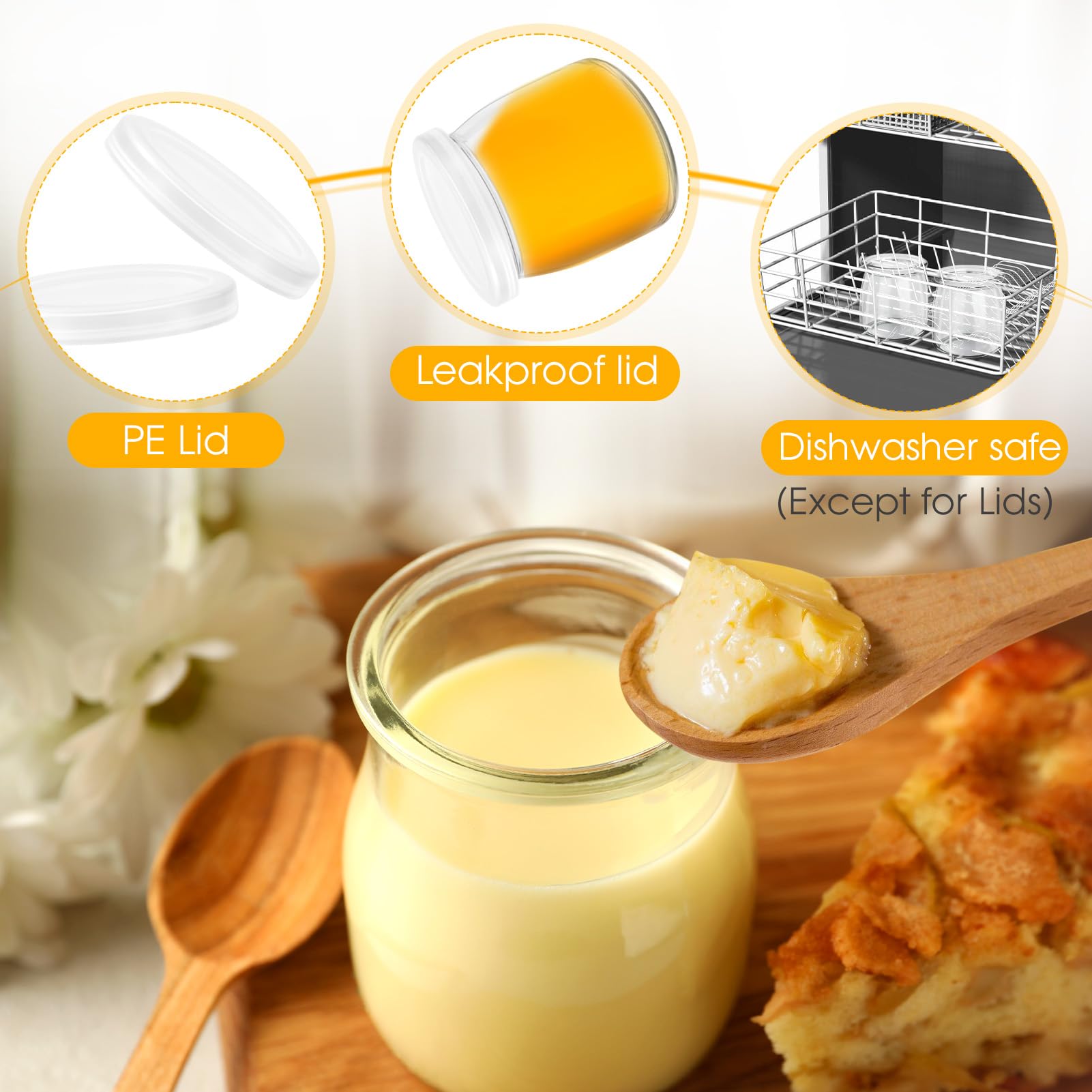 FoiiLiio 200ml Vasetti per yogurt con coperchio,12 Vasetti Yogurt Vetro,Vasetti Vetro piccoli per Yogurt,piccoli barattoli di vetro con coperchi,barattoli per yogurt per budino
