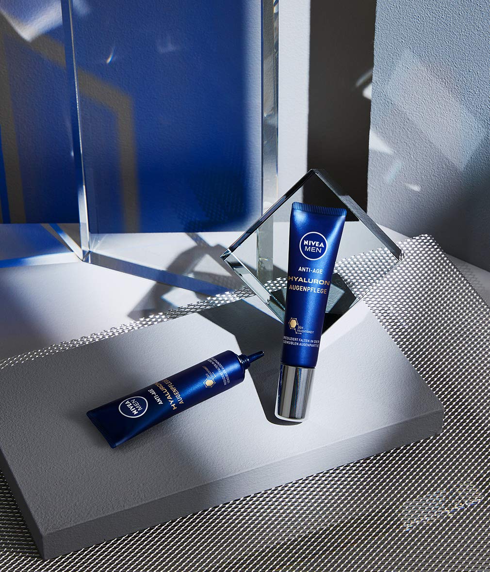 NIVEA MEN Anti-Age Hyaluron krem pod oczy (15 ml), pielęgnacja oczu redukuje oznaki zmęczenia, krem nawilżający łagodzi zmarszczki w okolicy oczu