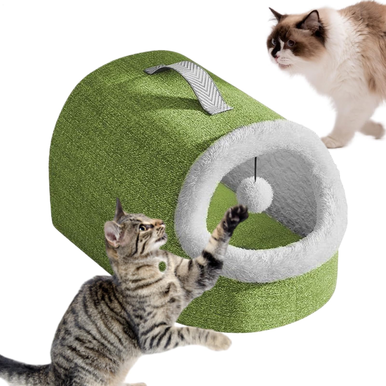 Niche pour chat semi-fermée confortable avec boule de jouet suspendue pour intérieur
