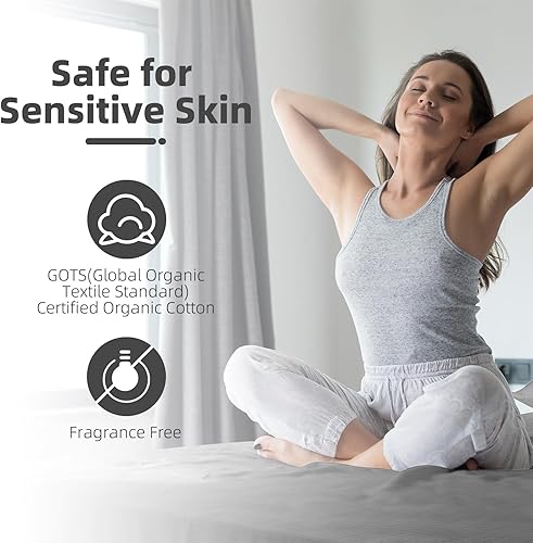 Miniatura 2 de Grounding Sheet 90% algodón orgánico + 10% plata pura orgánica sábana bajera ajustable para mejorar el sueño, alivio del dolor, ropa de cama