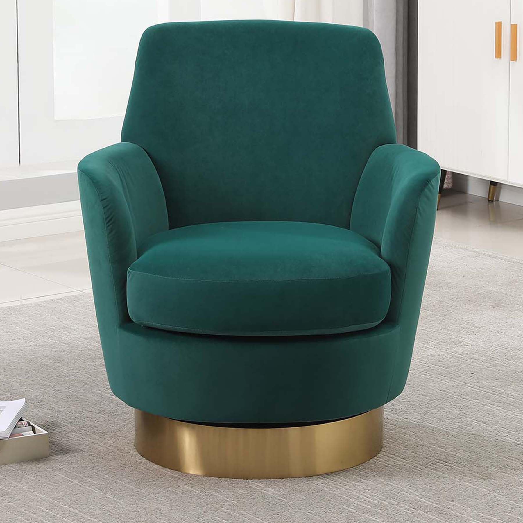 Nahenduo Velvet Swivel Accent Chairs for Living Room,Comfy Swivel Barrel Chair with Foam Cushion, Round Swivel Chair & Boucle Swivel Chair with High