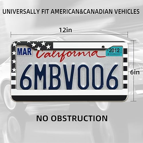 Miniatura 2 de XCLPF Marcos de matrícula negra con bandera estadounidense, 4 agujeros, parte delantera y trasera, patriótica de Estados Unidos, estrellas y rayas,