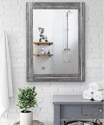 Miniatura 4 de AAZZKANG Espejo rústico grande de madera de 26 x 18 pulgadas, espejo decorativo de pared con marco para dormitorio, sala de estar, baño, espejo de