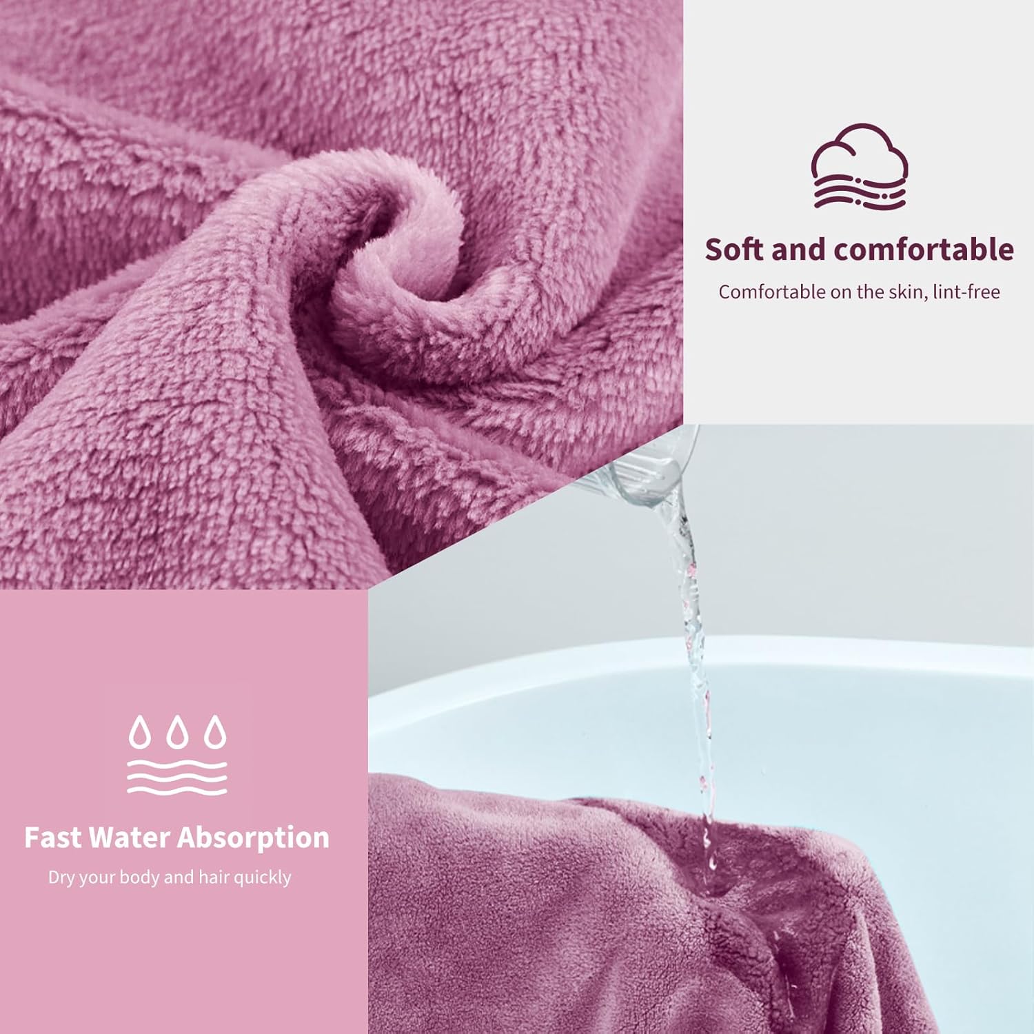 Plus Size Towel Wrap with Hair Towel for Women(XXL-XXXXL), Adjustable Women Shower Wrap Body Wrap Bath Towels, Comfortable Spa Bathrobe + Hair Drying Towel, Purple - Image 3