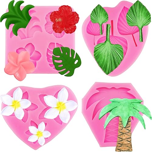 4 moldes de hojas de flores tropicales para abanico de fondant de hojas de hibisco flor de Monstera hojas de palma flores de Plumeria moldes de