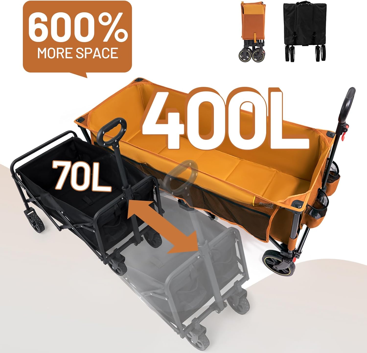 TIMBER RIDGE 51.2 Extended Collapsible Wagon Cart with Brakes and Cargo Net, 350LBS Heavy Duty Foldable Utility Wagon with Adjustable Handle, 400L Capacity Portable Cart for Camping Sports Shopping TIMBER RIDGE 51.2 Extended Collapsible Wagon Cart with Brakes and Cargo Net, 350LBS Heavy Duty Foldable Utility Wagon with Adjustable Handle, 400L Capacity Portable Cart for Camping Sports Shopping