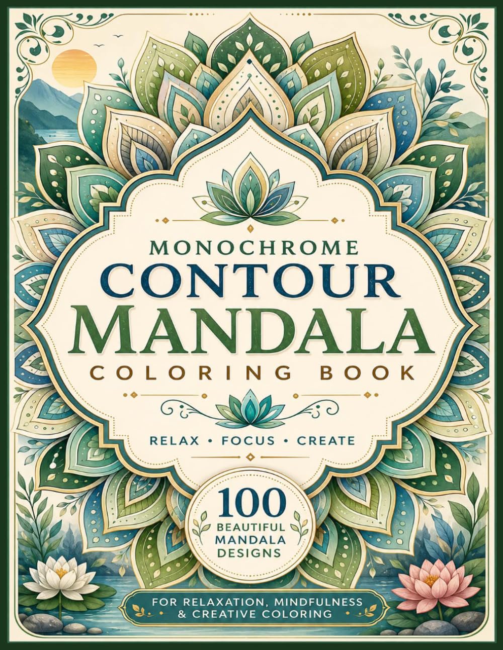 Monochrome Contour Mandala Coloring Book for Adults and Kids: 100 Elegant Monochrome Mandalas, Geometric Contour Patterns, Mindful Coloring Pages for Relaxation, Creativity & Stress Relief