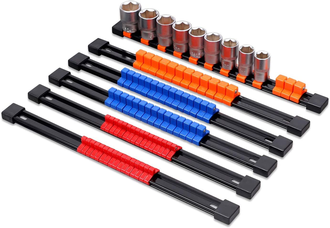 Brimix6 PCS ABS Rail Socket Organizer 24 X 1/2" 30 X 3/8" 32 X 1/4" Firm Clamp