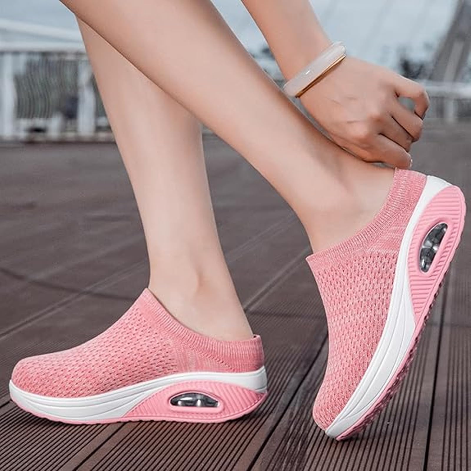 Damen Lässige Orthopädische Hausschuhe Luftkissen Gesundheitsschuhe zum Hineinschlüpfen Atmungsaktive Mesh-Sandalen Abrollschuhe Frauen rutschfeste Mules Clogs