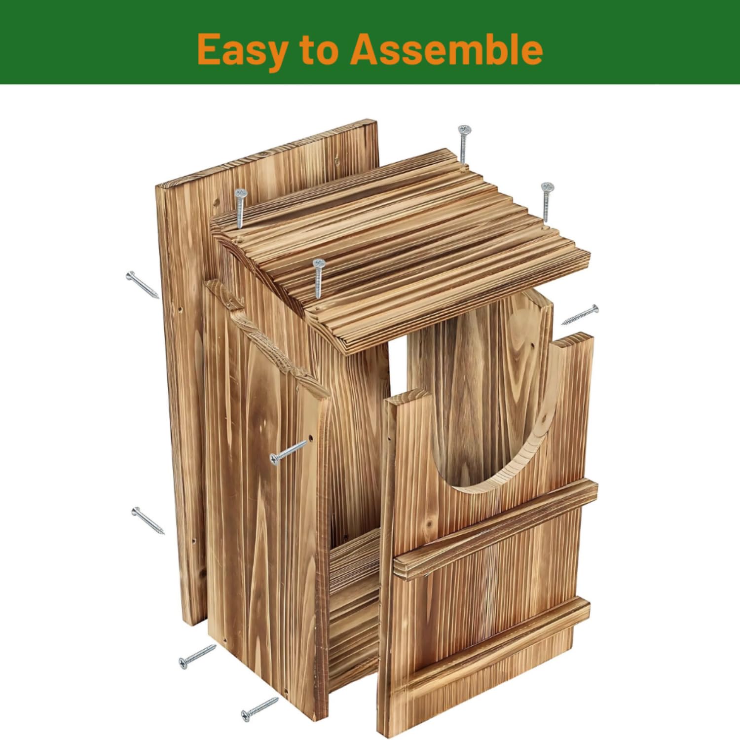 Screech - Caja nido de búho, entrada circular de madera hecha a mano de primera calidad, accesorios de montaje y virutas incluidas, montaje rápido para hábitats al aire libre (marrón, 9 x 14.5