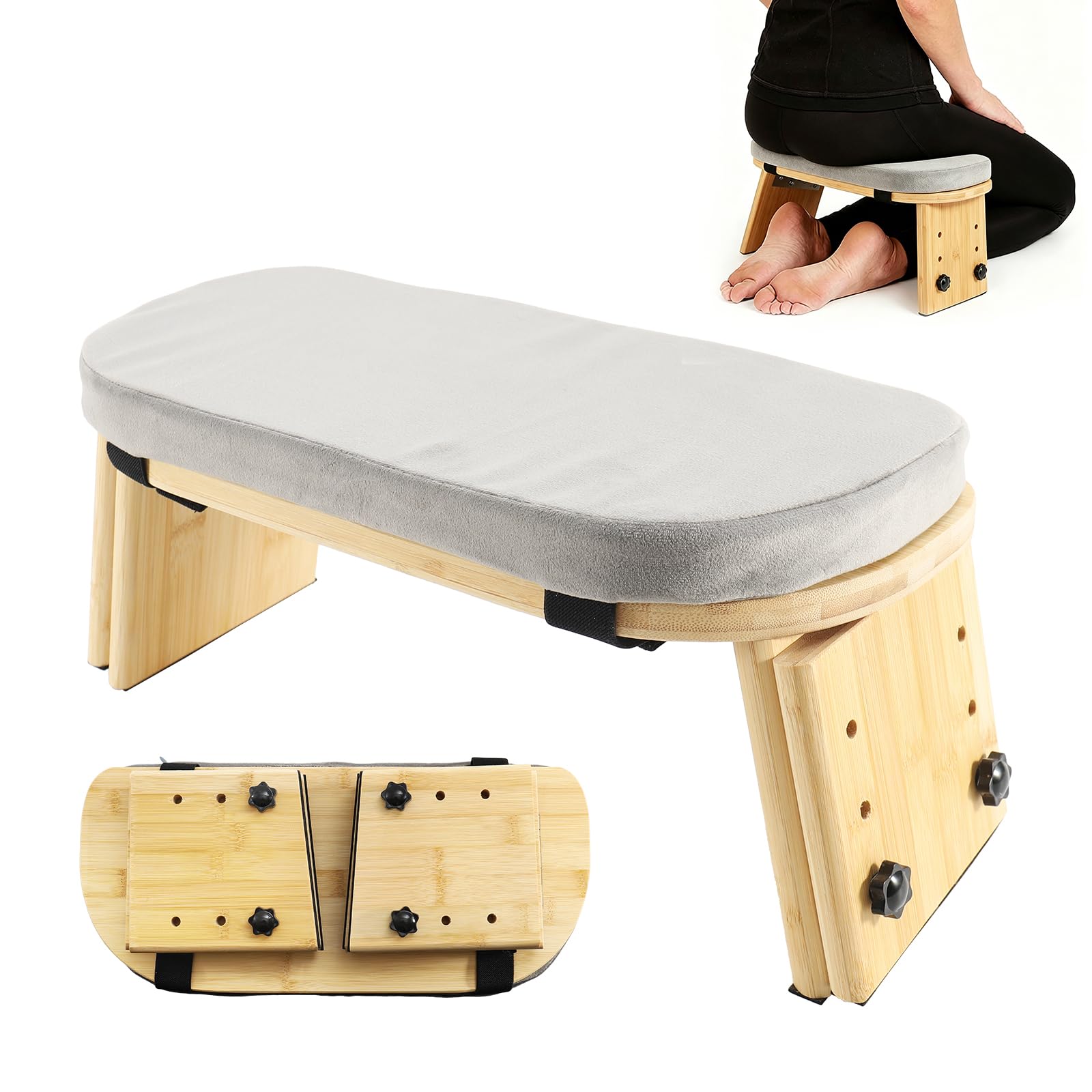 Banco de Meditación Plegable, Taburete ergonómico de bambú para Yoga, Taburete de meditación con cojín, Silla de meditación portátil con Bolsa de Transporte para arrodillarse, oración