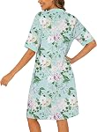 YOZLY Womens Cotton House Dress Short Sleeve Button Down Nightgown with Pockets V Neck Floral Housecoat Soft Lounge Sleepwear