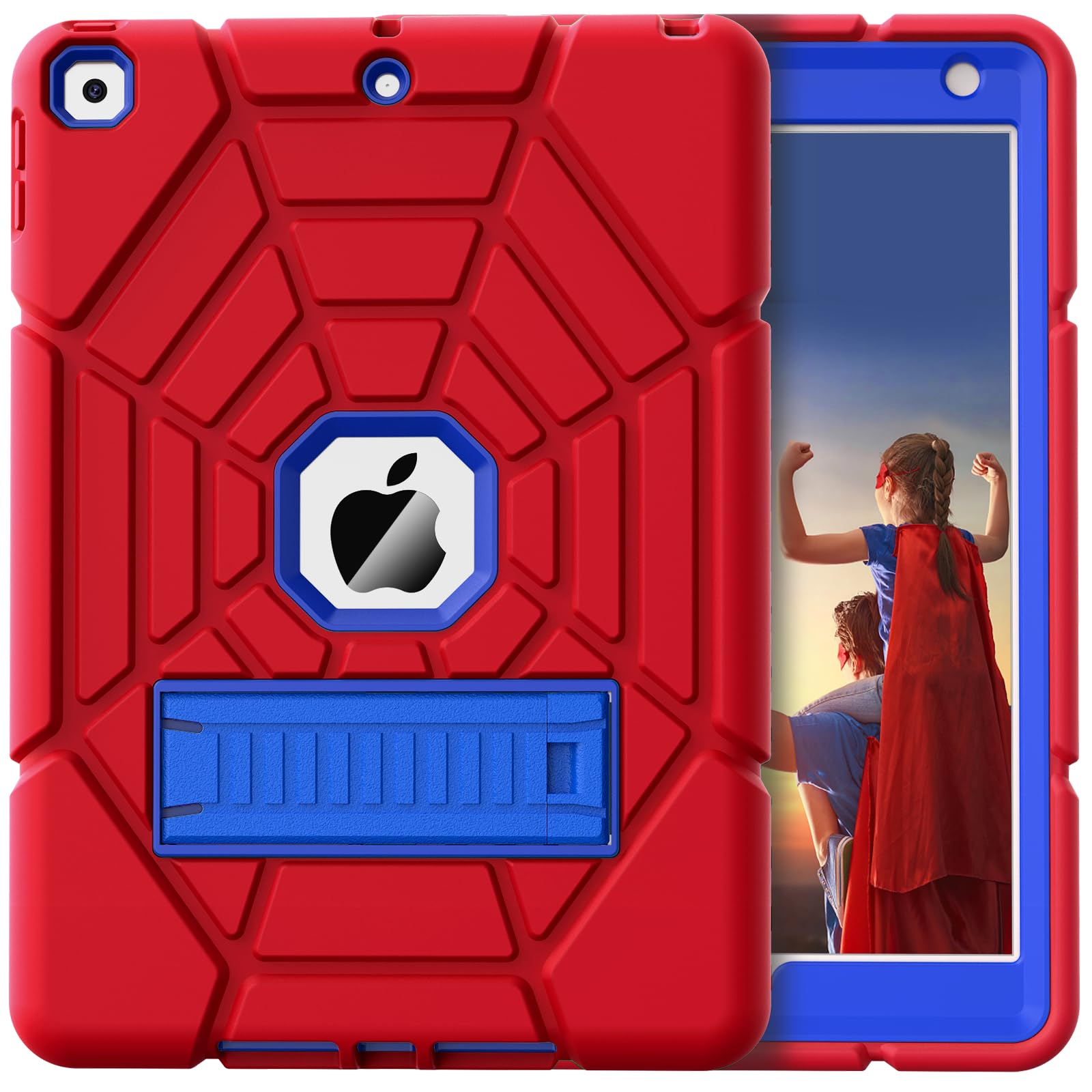 Grifobes for iPad 9th Generation Case, iPad 8th/7th Generation Case 2021/2020/2019, Heavy Duty Shockproof Rugged Protective 10.2" Cover with Stand for iPad 9 8 7 Gen 10.2 inch (Red+Blue)