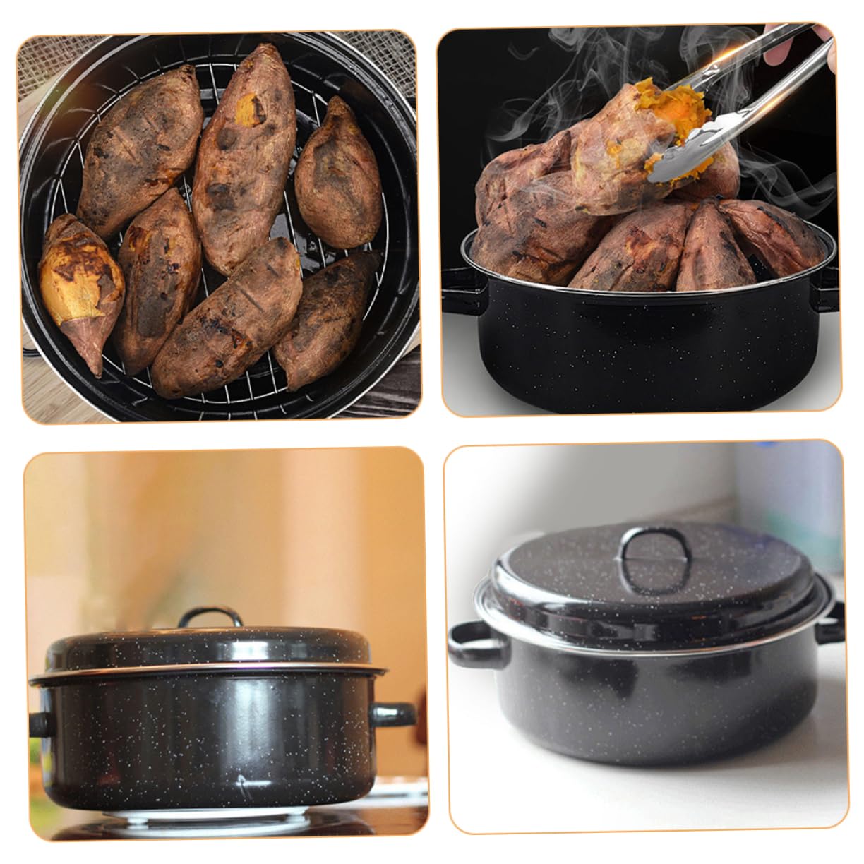 OFFSCH 24cm Bbq Cooking Pot Casserole Pot Lid Roasting Pot Multi-function Roasting Pan Roaster Pan for Home Restaurant