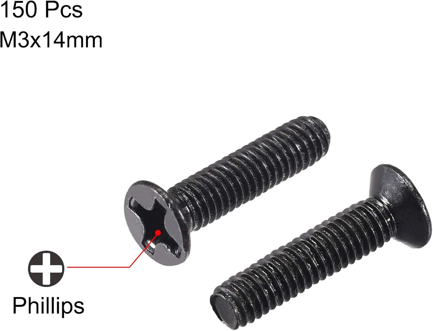 M3 x 14mm Phillips Screw Fastener Black for Laptop PC TV Fan Switch 150pcs