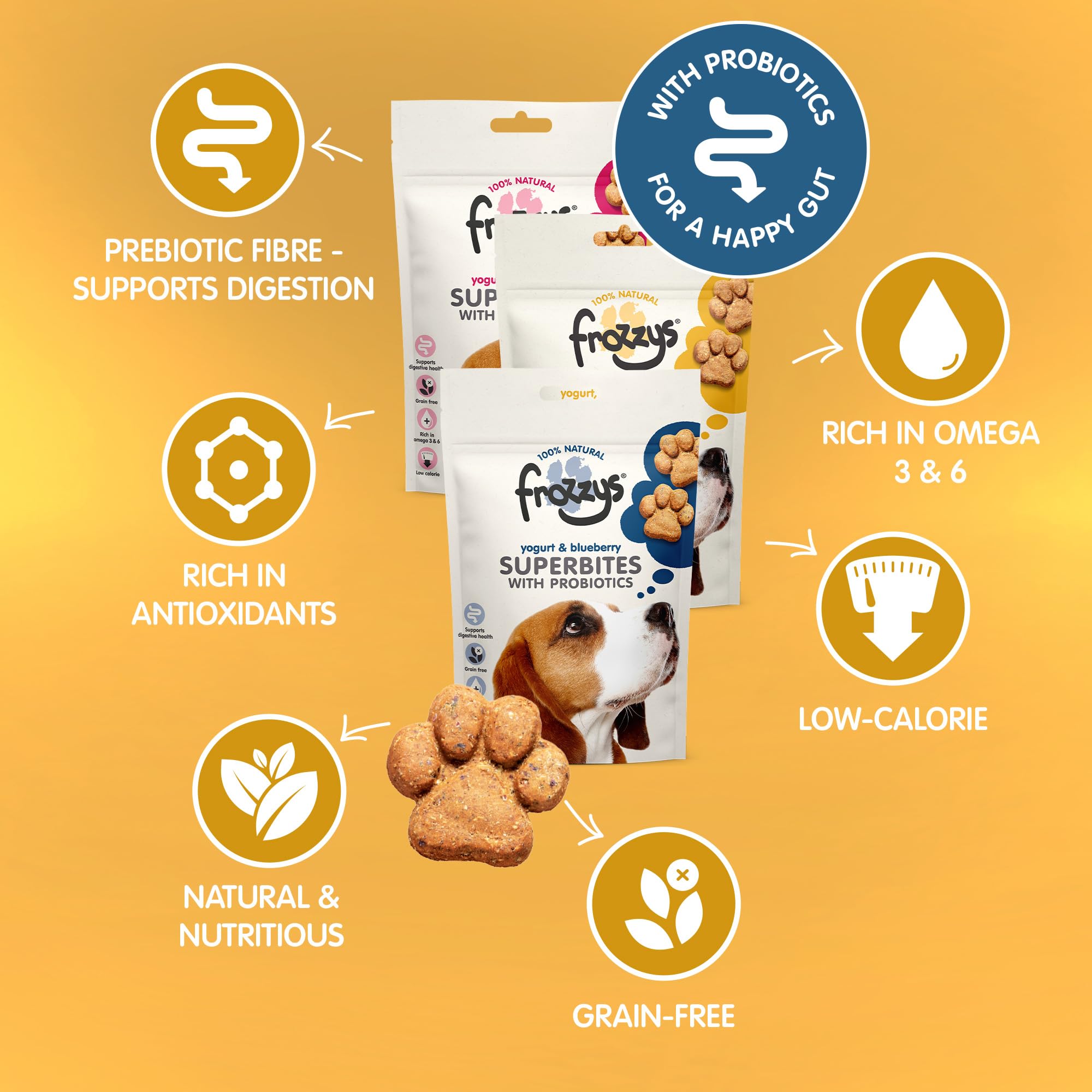 Frozzys Superbites Grain Free Dog Treats with Probiotics, Rich in Omega 3/6 for Skin Coat & Digestive Health - Image 2