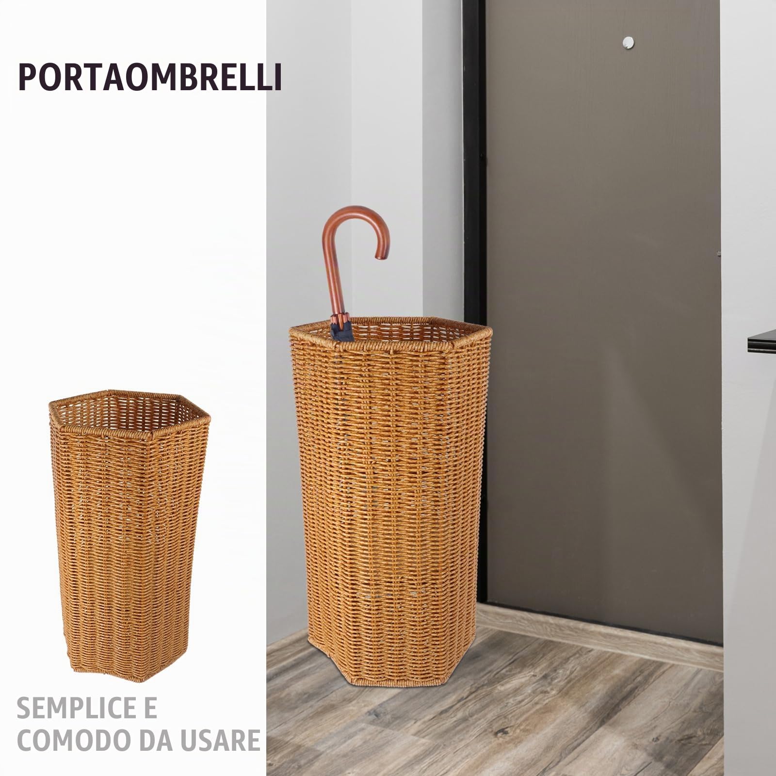 STOBAZA Portaombrelli in Rattan Artificiale Con Secchiello in Plastica Contenitore Multiuso Per Ombrelli Lunghi E Pieghevoli Adatto Per Ingresso Ufficio E Casa Contenitore Per Tappetini Yoga