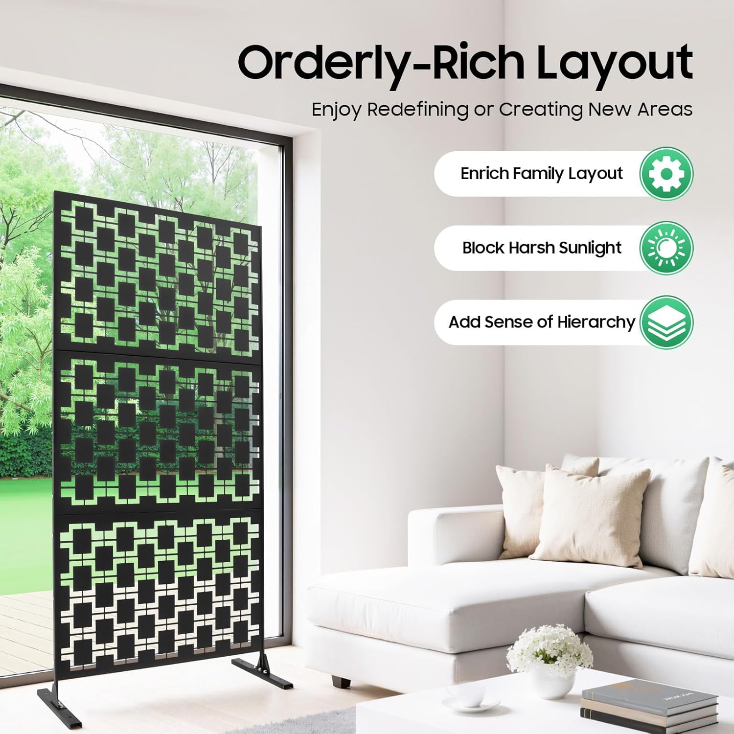 6.2 * 35.4in Privacy Screen Outdoor Grid Decorative Panels Planter Wall Metal Fence Panels Modern Privacy Screen Fence Room Divider Free Standing for Balcony, Terrace, Garden, Terrace