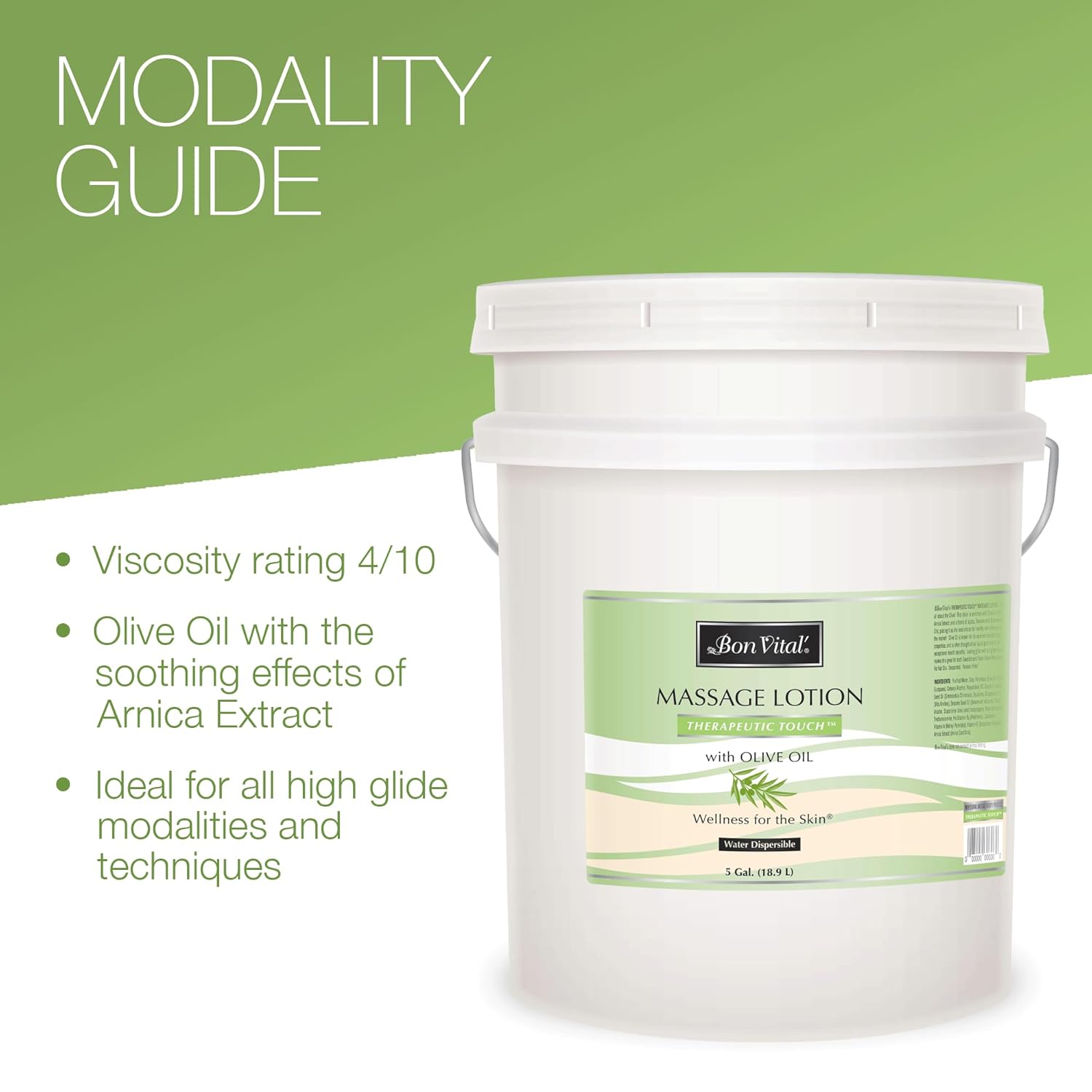 Bon Vital' Therapeutic Touch Massage Lotion, 5-Gallon, Olive Oil-Infused Moisturizing Lotion for Massage Therapy, Non-Greasy Skin Therapy for Clinics & Spas, Professional Grade, Unscented - Image 5