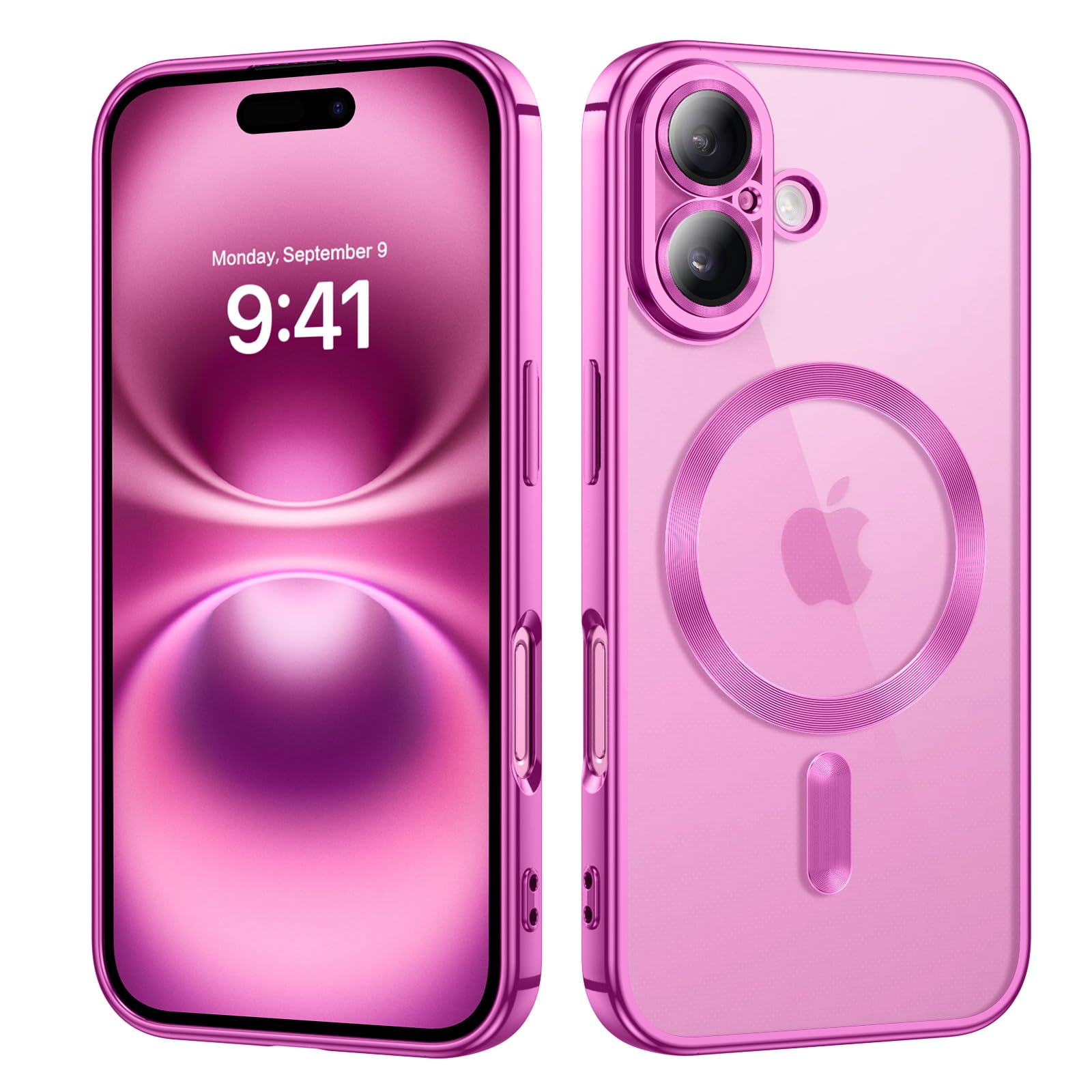 VENINGO Magnetica Cover per iPhone 16 Plus Custodia Compatibile con MagSafe Cover Cassa Spaziale Con Bordo Placcato Magnetico Trasparente Custodia per iPhone 16 Plus 6,7 Pollice Viola Caldo
