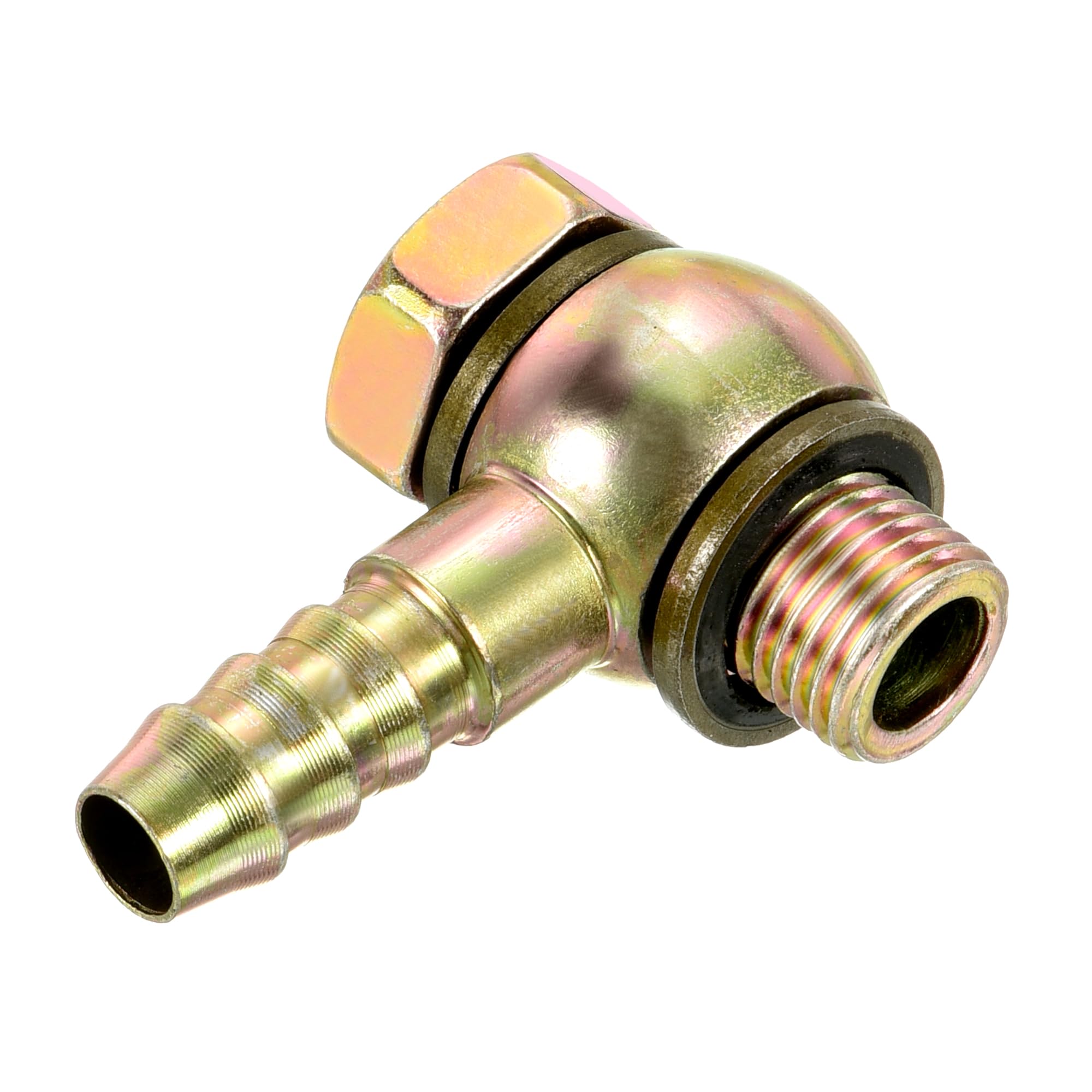 YOKIVE Hose Barb Fitting Elbow, Barbed M12x1.25 Male Thread Adapter Connector, Great for Gas, Water, Oil, Fuel Pipelines (Gold, 10-mm)