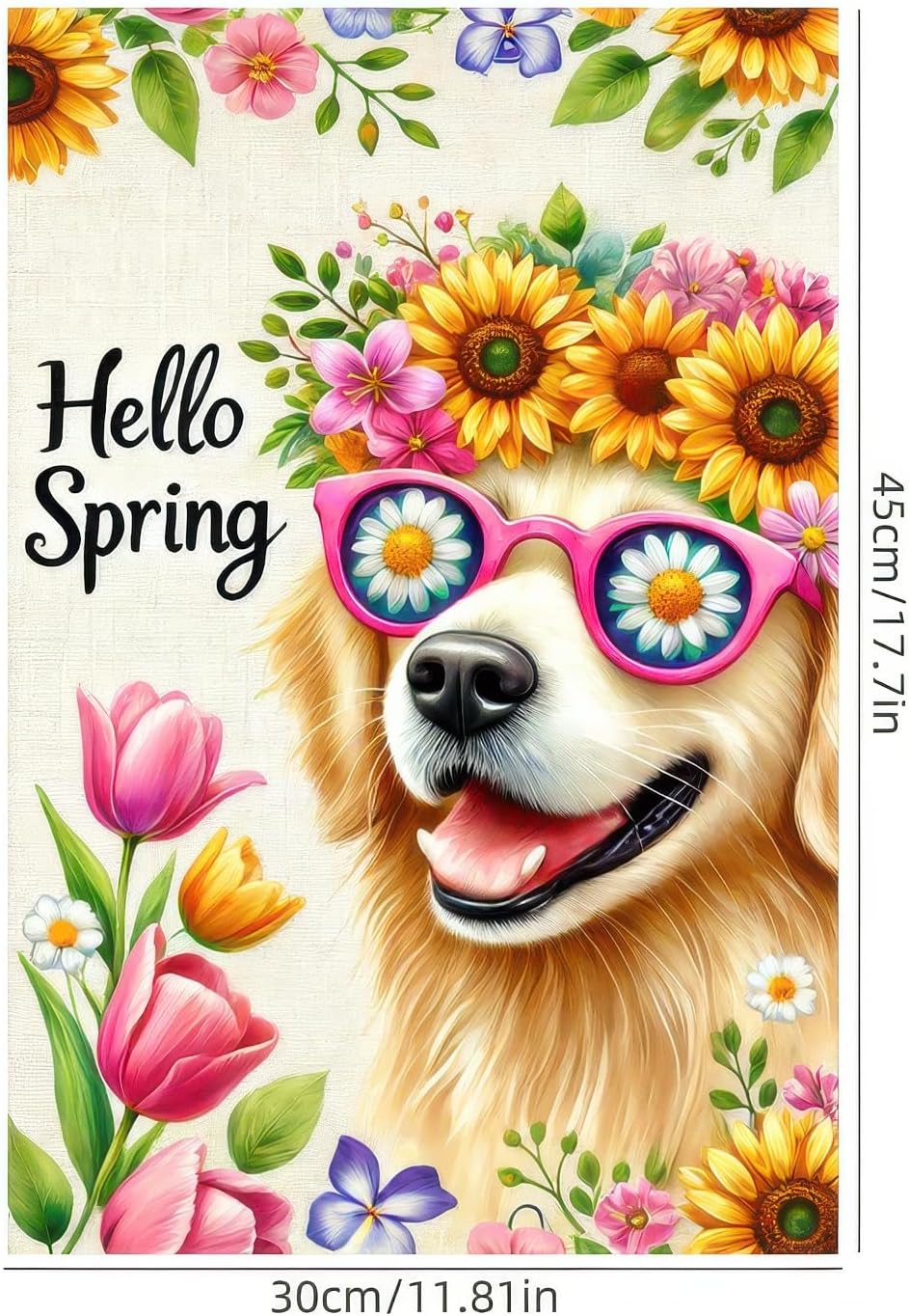 Hello Spring Garden Flag 12x18 inch Double Sided Flower Crown Golden Retriever Dog Yard Flags Colorful Flowers Spring Outdoor Decor for Garden Patio Yard - Image 8