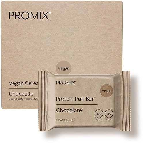 Promix Nutrition Barras de soplo de proteína vegana Golosinas crujientes de malvavisco altas en proteínas y bajas en calorías Kosher, sin soja,