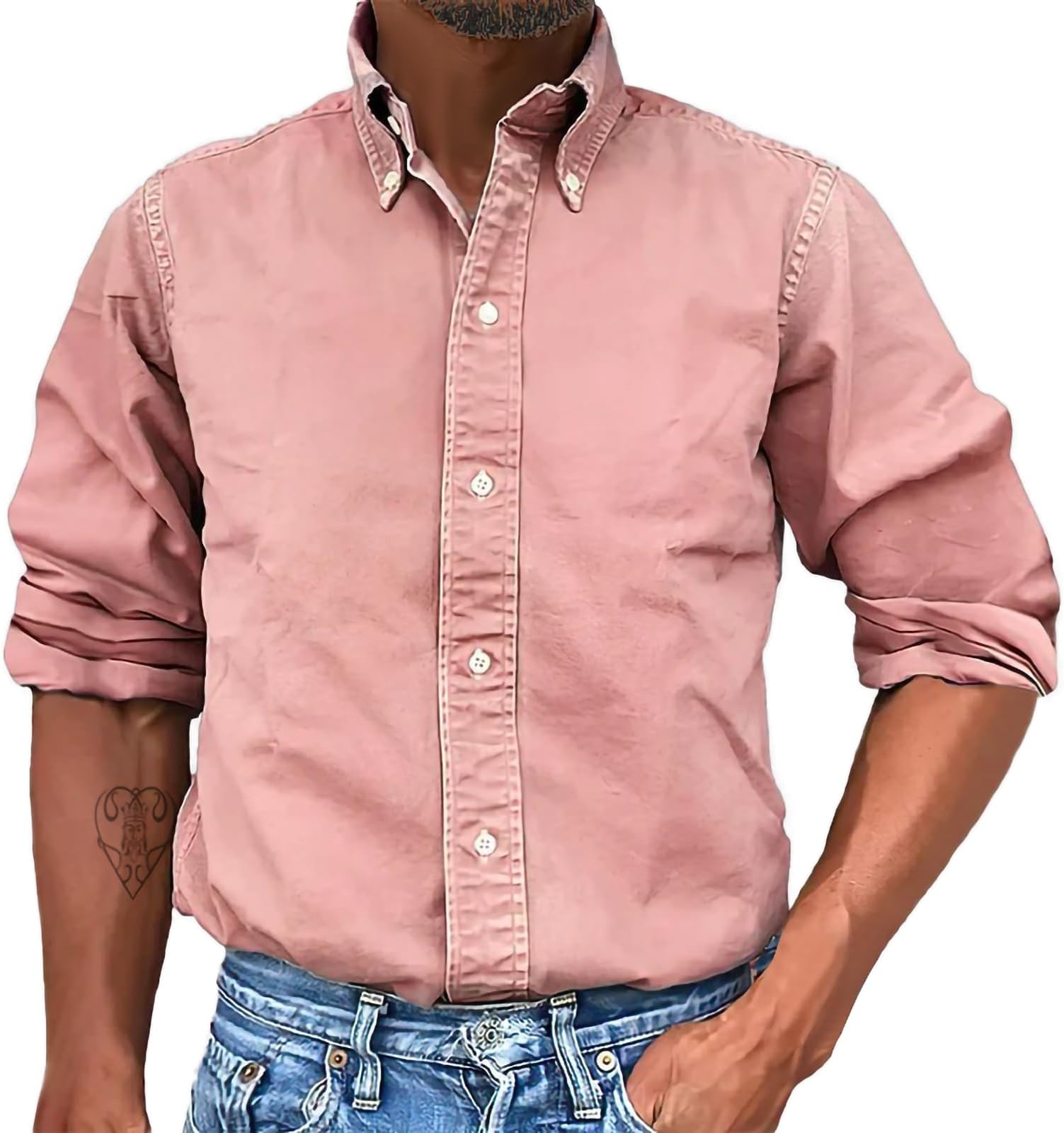 - Men's Blouses Solid Color Long Sleeve Lapel Button Oversized Shirts Business Work Casual Fashion Top with Pocket
