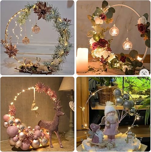 Miniatura 2 de Paquete de 12 aros florales con soporte y luces LED de 10 pulgadas, anillos de metal para centros de mesa, manualidades, anillos de macramé,