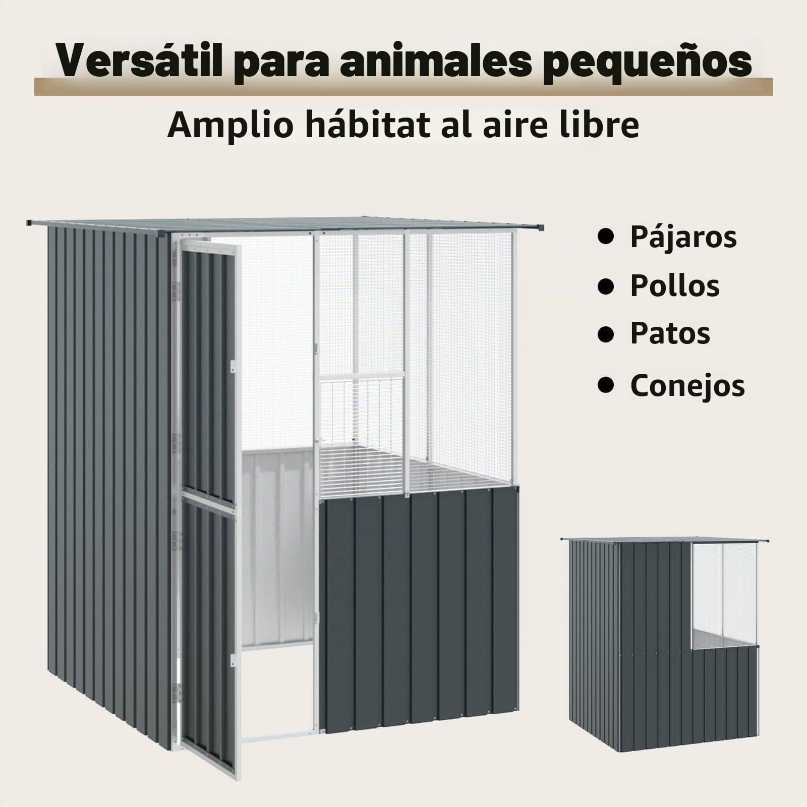 vidaXL Jaula para Aves Antracita 165 x 165 x 200 cm Acero Galvanizado, Jaula Rectangular para pájaros, Elegante, Segura y Amplia, Ideal para tu jardín y terraza, Aves