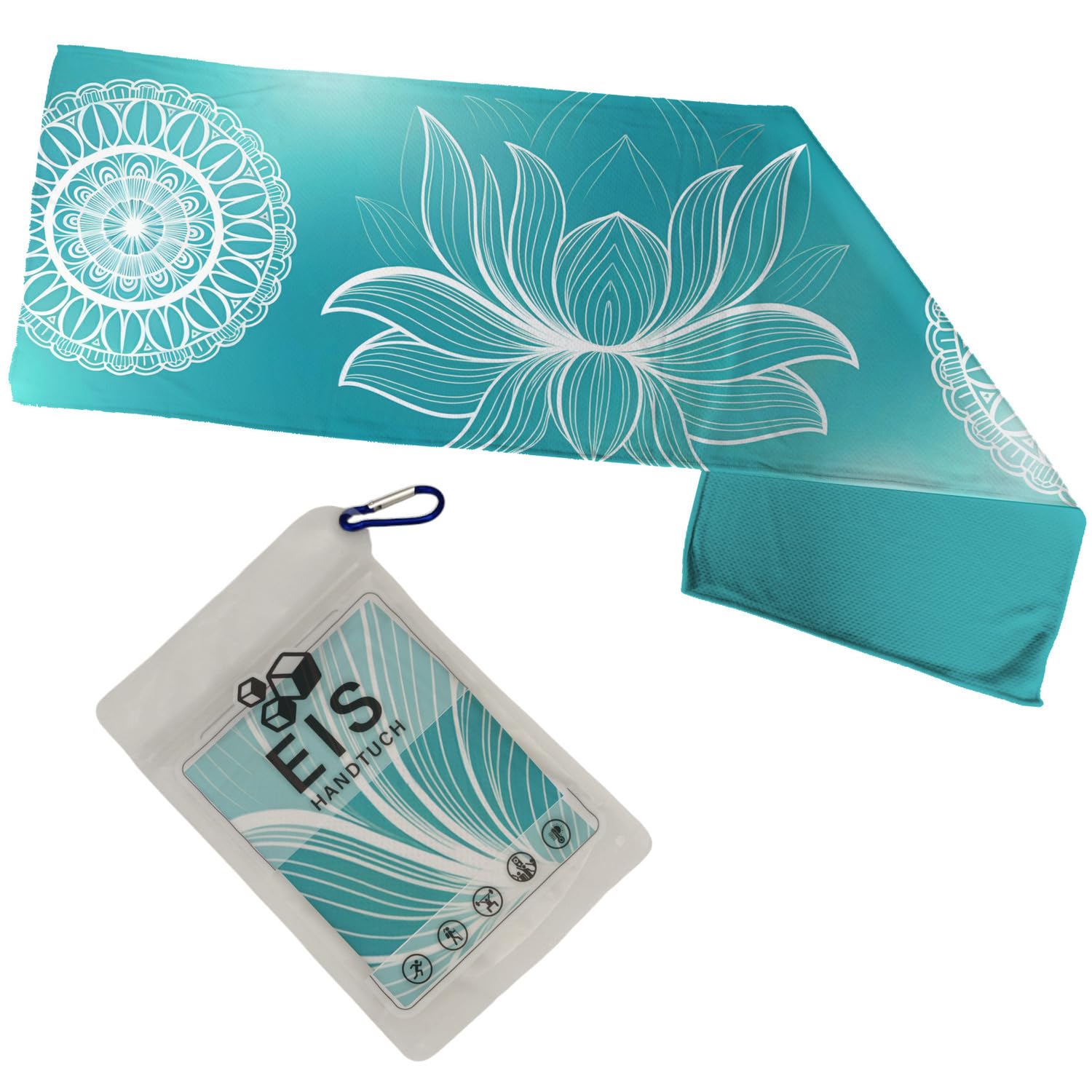 speecheese Türkises Boho Eishandtuch weiße Mandalas in verschiedenen Größen