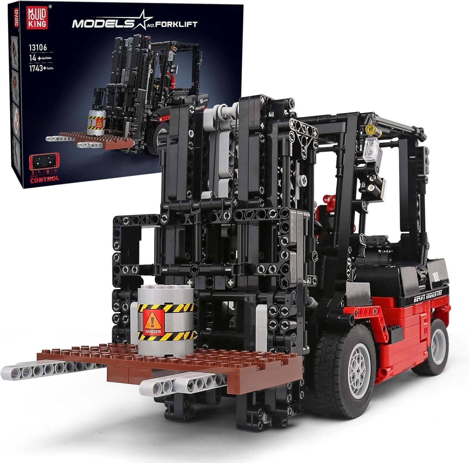 Mould King 13106 - Set di costruzione di carrelli elevatori tecnici, 1719 pezzi, motorizzato, con telecomando e app, progetto MOC per ingegneria meccanica per adulti