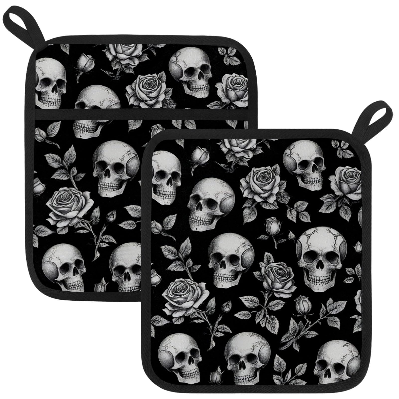 VAPOKF Skeleton Rose Pot Holder, Heat Resistant Oven Cloths, Potholders & Oven Gloves, for Kitchen Cooking & Baking, Thick & Safe, Protection of Hands From Hot Utensils