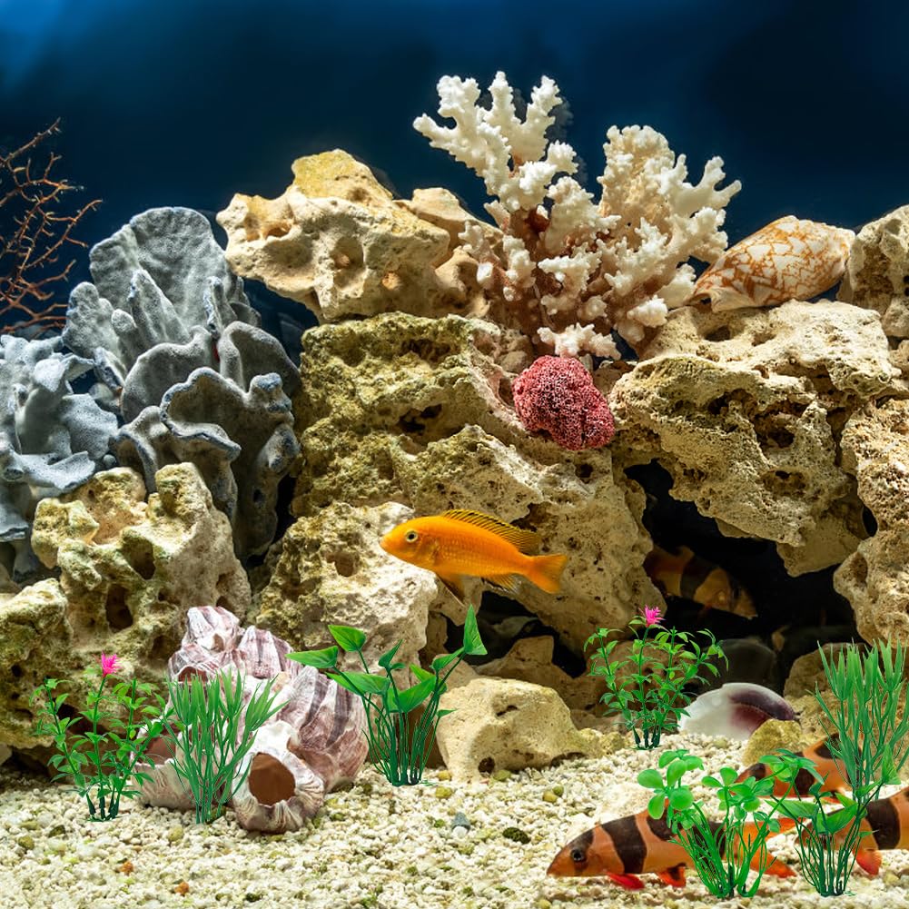 Piante Finte Per Acquario 4 Pezzi - Decorazioni Realistiche In Plastica 10-11cm - Foto 7