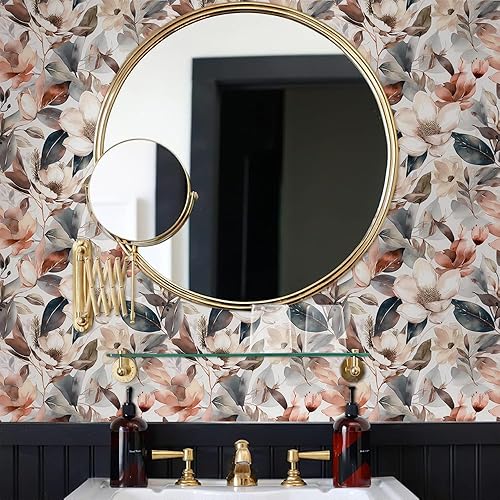 Miniatura 4 de MuralPeel Papel tapiz vintage bohemio con diseño botánico de flores de magnolia brozen, autoadhesivo, extraíble, fácil de despegar, papel de