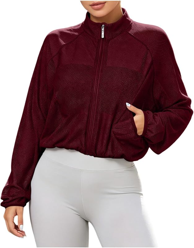 Mesh Crop Jacket for Women's Party Club Long Sleeve Bomber Jacket