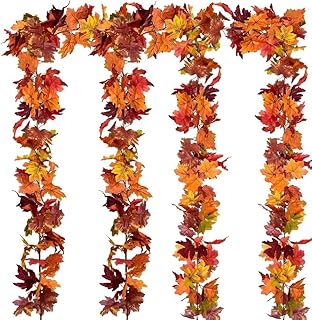 2 Pack Artificial Fall Maple Leaf Garlands 11.6ft Length Fake Hanging Autumn Leaves Vine Decoration, Realistic Autumn Foli...