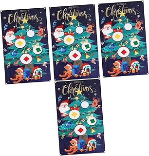 UKCOCO 4 Sets Christmas Beanbag Toss Christmas Decor Bean Bag Toss Set Indoor Bean Bag Toss Game Cornhole Game Bags Xmas Game Banner Sandbag Throwing Game Flag Polyester Banner Polyester
