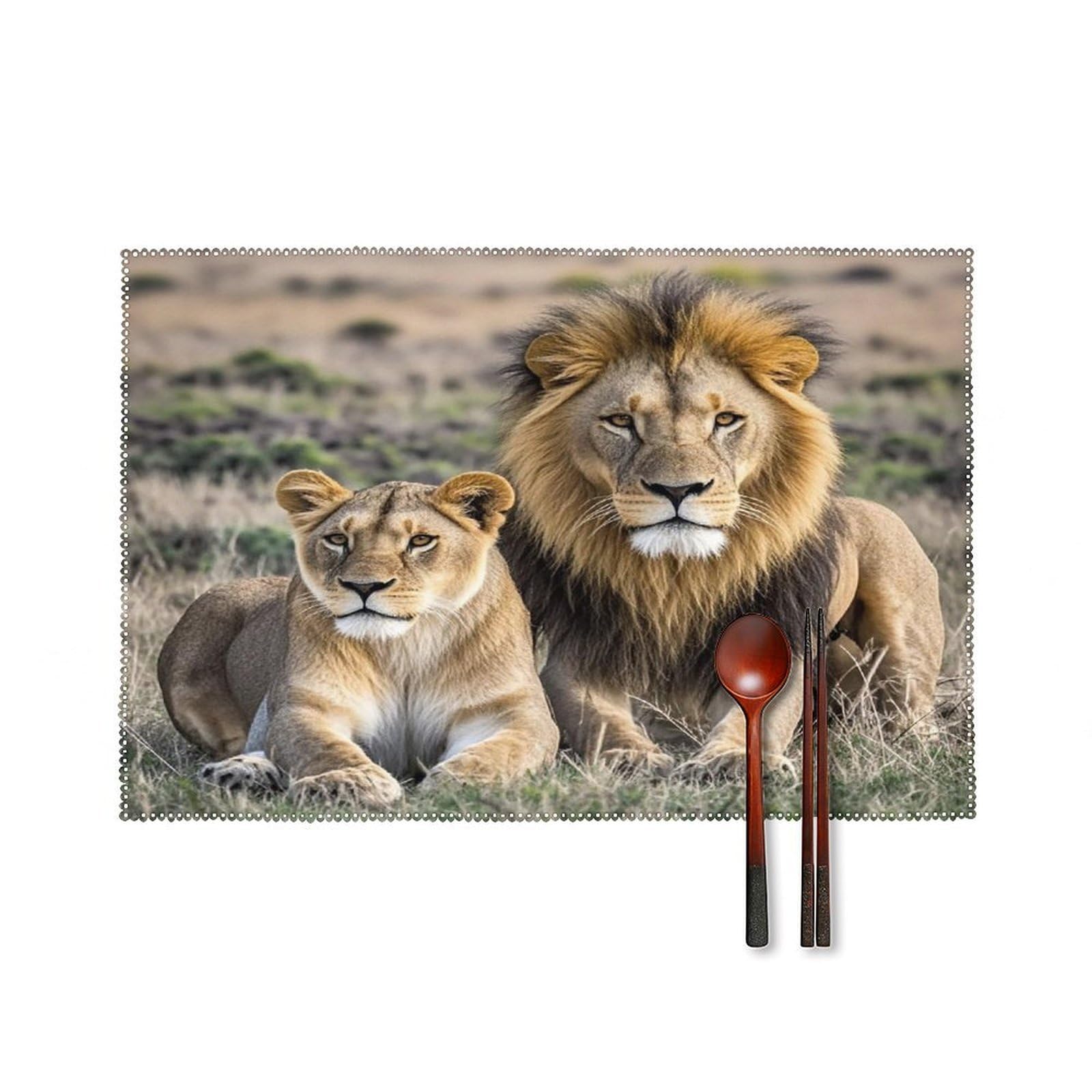 African Lion and Lioness Placemats Set of 4 Heat Resistant Non-Slip Place Mats Wipeable Easy to Clean Table Mats for Kitchen Dining Party Outdoor Placemats