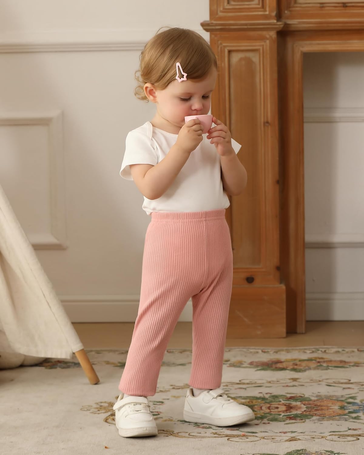 5 Pack Baby Girl Pants: Infant Solid Ribbed Pants Soft Cotton Pull On Leggings for Toddler 0-48 Months - Image 4