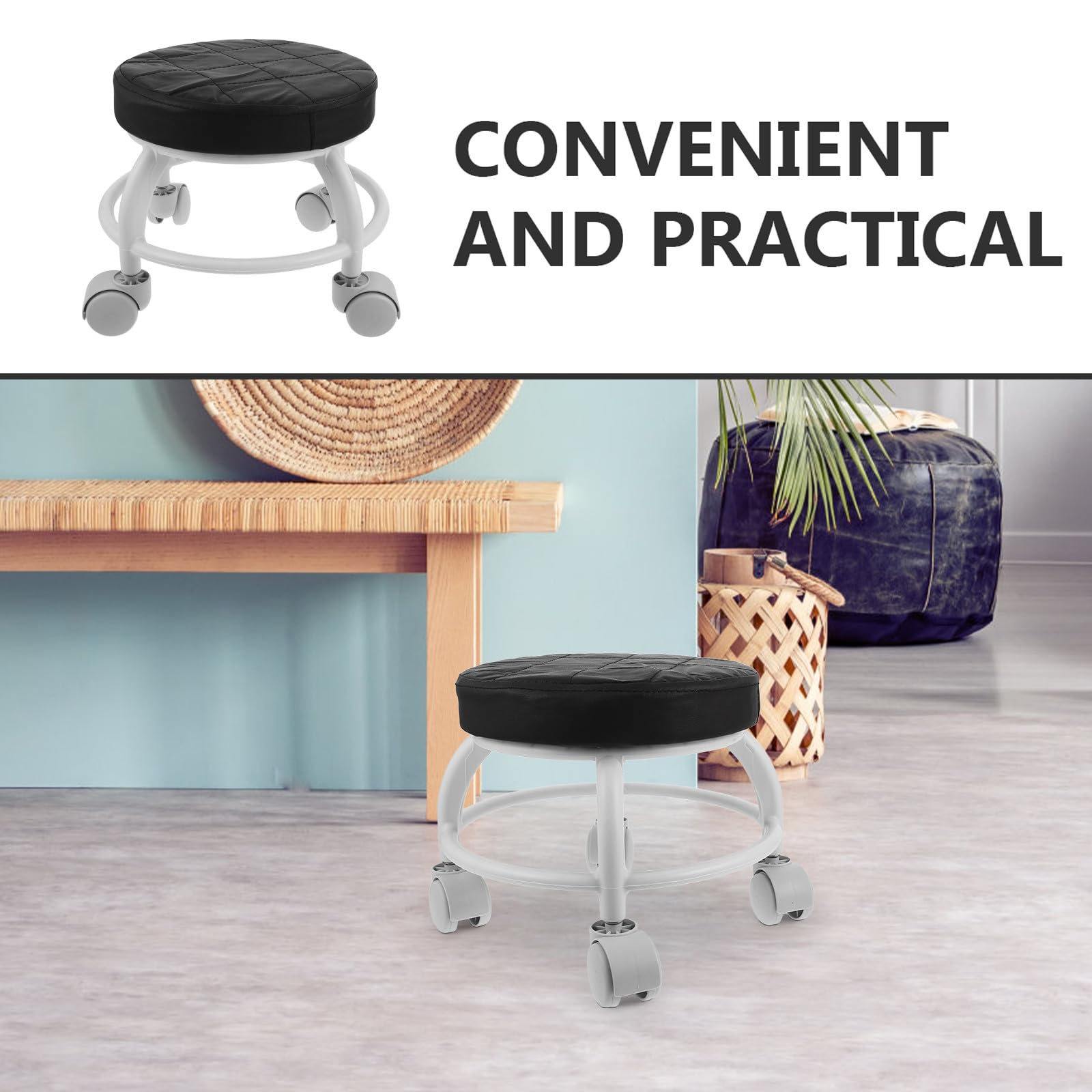 DOITOOL Taburete para Pedicura con Ruedas, Diseño Elegante y Capacidad de Carga Fuerte, Material PU y Plástico Adecuado para Salones de Belleza y Spas Profesionales Color Aleatorio
