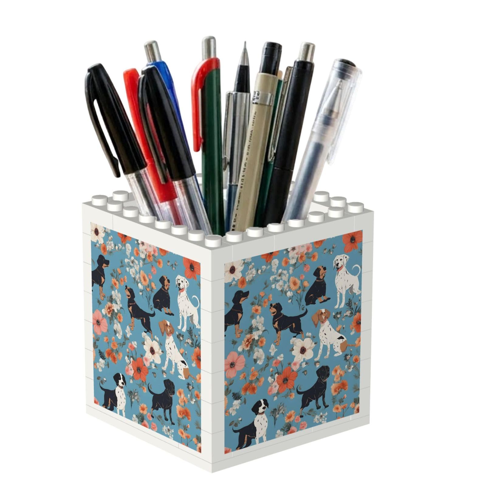 ESNAIUVCD Border Collie Florals Print Building Block Pen Holder - Pencil Holder For Desk/Classroom,Desk Accessories, Multifunctional Office Supplies Pen Organizer Pencil Cups(2pcs)