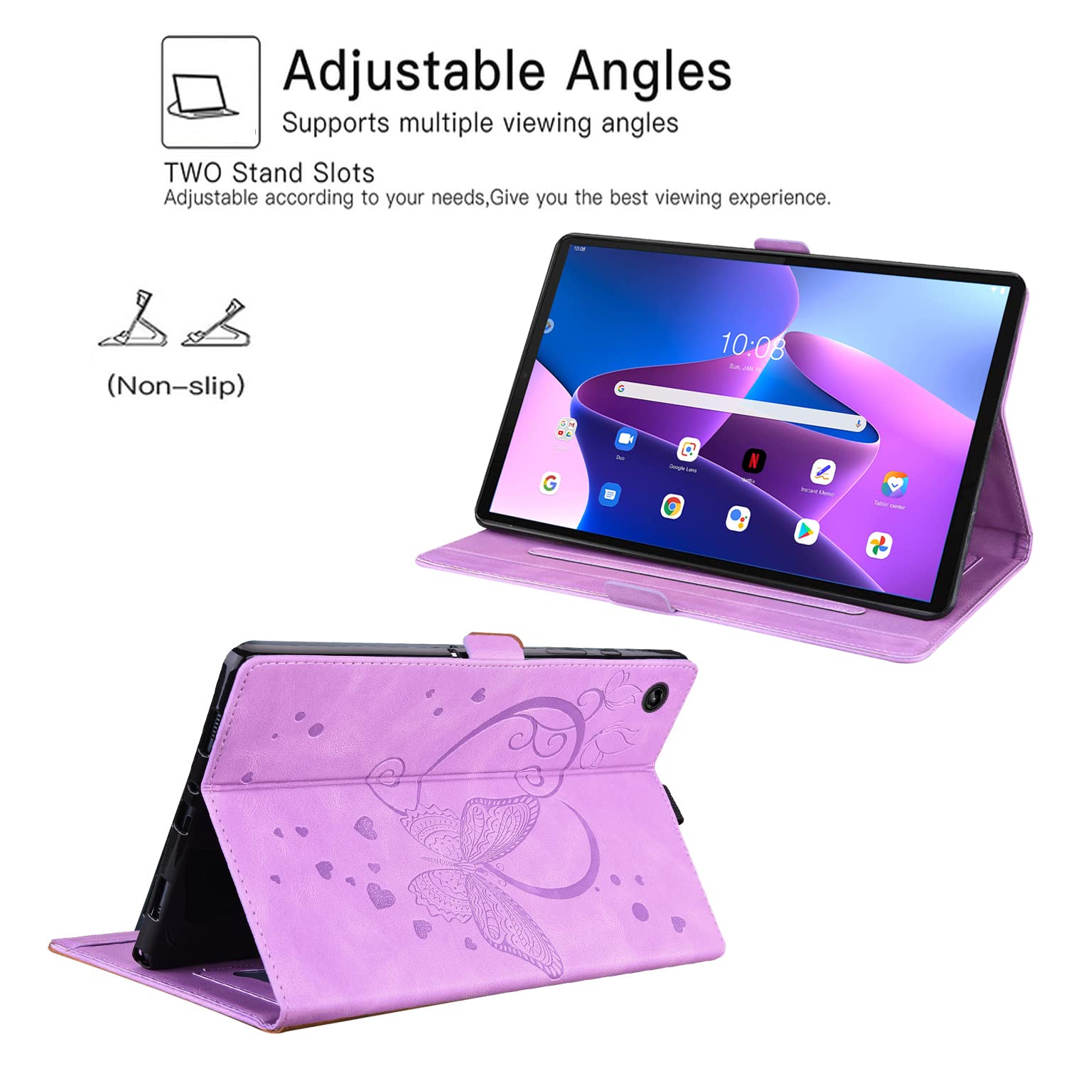 Custodia Per Lenovo Tab M10 FHD Plus (10,3 Pollici, 2020) Con Portapenne - Pelle PU Con Farfalla Verde, Protezione Antiurto - 6