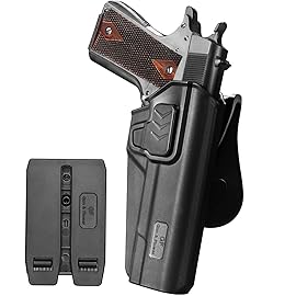 1911 OWB Holster with Paddle & Molle Mount - Index Finger Release, Fits Colt/Kimber/Springfield/Rock Island/Tisas/Ruger 5 No-Rail 1911 Pistols - Right Hand